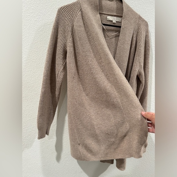 LOFT Cream Wool Blend Knit Open Front Longline Cardigan Sweater Size Medium - Picture 4 of 14